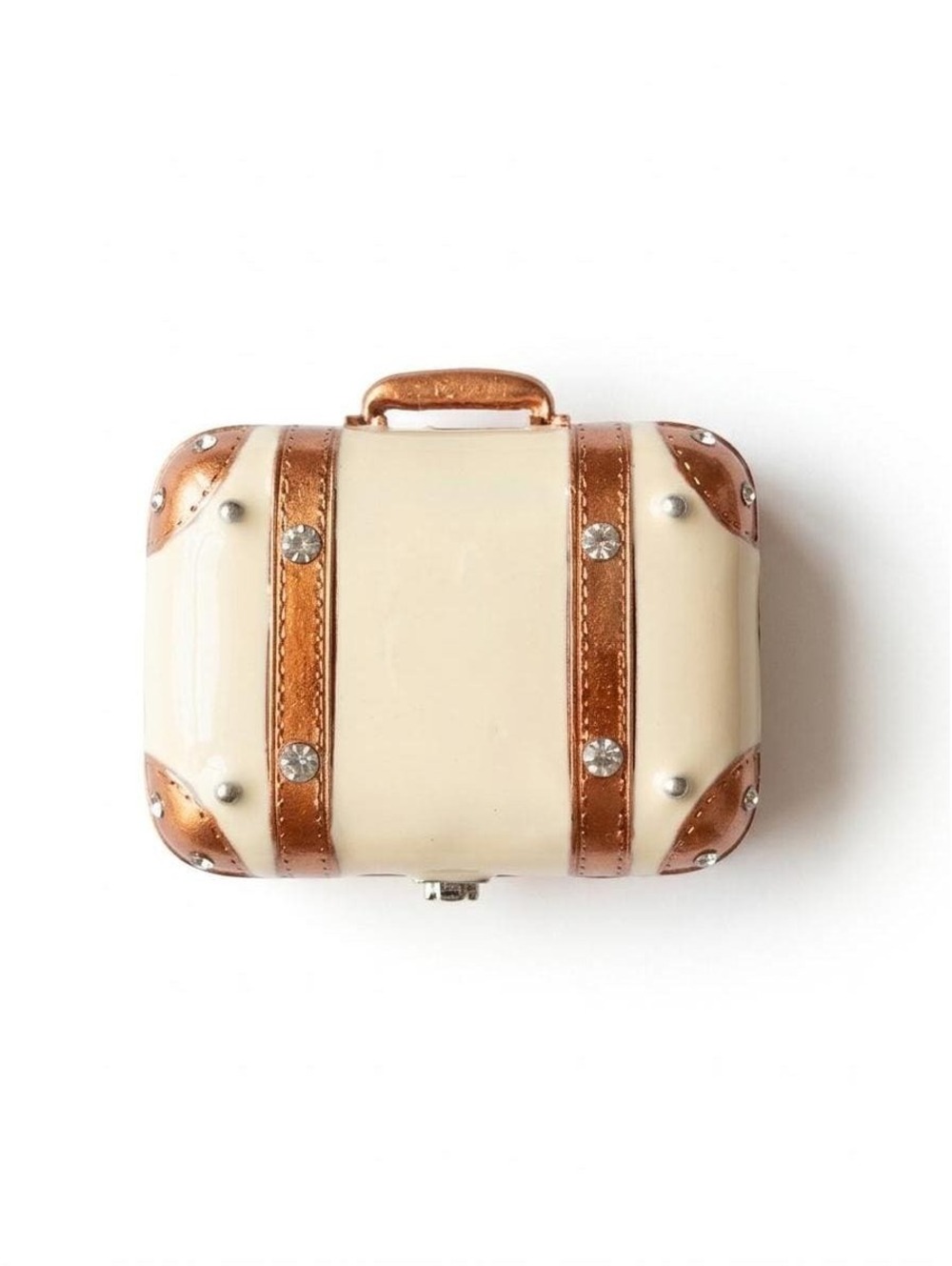 Suitcase Rhinestones & Gold Trim Jewelry Trinket Box